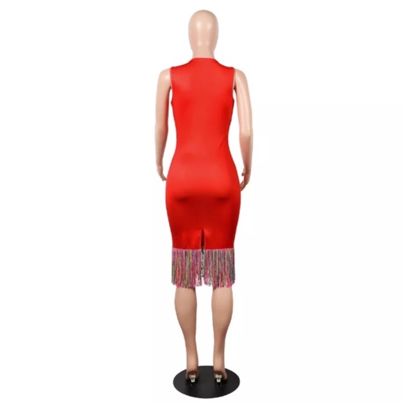 New Red Poppin Fringe Dress - Picture 3 of 8